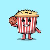 carino cartone animato Popcorn personaggio giocando pallacanestro vettore