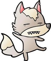 cartone animato lupo mostrando denti vettore
