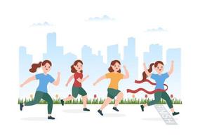 in esecuzione da corsa modello mano disegnato cartone animato piatto illustrazione persone jogging per lungo distanza correre maratona torneo sport vettore