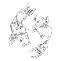 Due koi carpe vettore rivestimento illustrazione, giapponese koi pesce linea disegno isolato su bianca sfondo.coreano animali.minimo arte disegno, tatuaggio, stampa, emblema, logo design. monocromatico schizzo per etichetta.