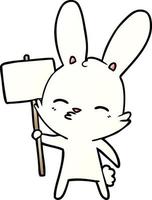 curioso coniglietto cartone animato con cartellone vettore