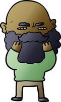 cartone animato uomo con barba accigliato controllo il suo barba vettore