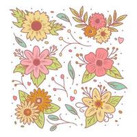 mano disegnato floreale decorativo elementi collezione pieno colore vettore