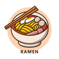 ramen spaghetto illustrazione cartone animato. cibo e bevanda logo. giapponese cibo icona. ciotola e bastoncini simbolo vettore