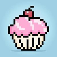 cupcake pixel 8 bit. piatti di cibo nelle illustrazioni vettoriali. vettore