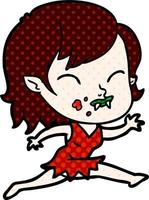 cartone animato vampiro ragazza con sangue su guancia vettore