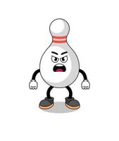 bowling perno cartone animato illustrazione con arrabbiato espressione vettore