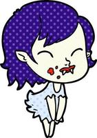 cartone animato vampiro ragazza con sangue su guancia vettore