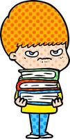 arrabbiato cartone animato ragazzo con libri vettore