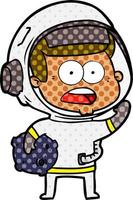 cartone animato sorpreso astronauta Tenere Luna roccia vettore