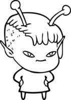 carino cartone animato alieno ragazza vettore
