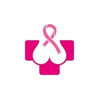 donne Seno cancro logo con rosa nastro vettore