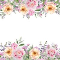 acquerello mano disegnato telaio e confine con rosa Rose e erbe aromatiche vettore
