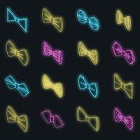 cravatta a farfalla icone impostato vettore neon