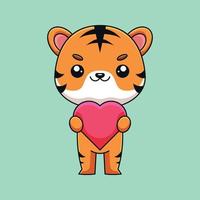 carino tigre Tenere amore focolare cartone animato scarabocchio arte mano disegnato concetto vettore kawaii icona illustrazione