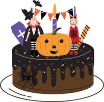 Halloween cupcakes. carino bambini nel zucca, gatto, vampiro, strega cappello, pipistrello, scheletro e nero gatto costumi. vettore