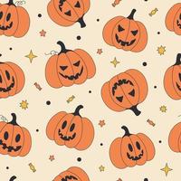 senza soluzione di continuità retrò modello per Halloween vacanza con divertimento zucca Jack o lanterna. infantile Vintage ▾ sfondo per tessuto, involucro carta, tessili, sfondo e abbigliamento. vettore