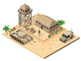 modulo base campo oggetto elemento per edificio design esercito armato truppe isometrico armato militare trasporto oggetti. guerra attrezzatura vigore grafico elementi serbatoio macchina 3d illustrazione vettore