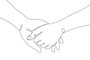 singolo linea disegnato mano gesti, minimalista umano mani mostrando amore, romantico, relazione cartello. dinamico continuo uno linea grafico vettore design