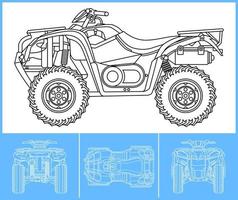 atv modello. mezzi di trasporto schema ictus modello. blu Stampa disposizione. in forma per ordito etichetta, aria spazzola, vinili, ricolorare progetto. vettore eps 10.