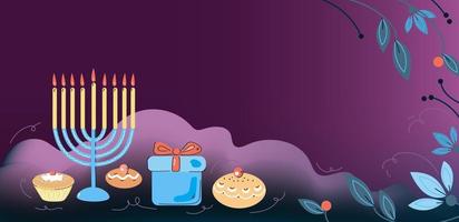 ebraico vacanza hanukkah saluto carta e bandiera design. piatto scarabocchio vettore illustrazione