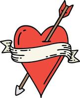 tradizionale tatuaggio di un freccia cuore e bandiera vettore