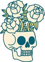 iconico tatuaggio stile Immagine di un' cranio e Rose vettore