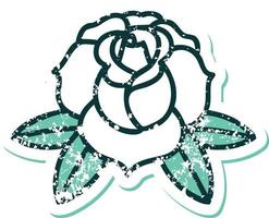 iconico afflitto etichetta tatuaggio stile Immagine di un' fiore vettore
