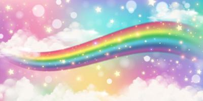 sfondo di unicorno arcobaleno fantasia olografica. cielo color pastello. paesaggio magico, modello favoloso astratto. carta da parati carina caramelle. vettore. vettore