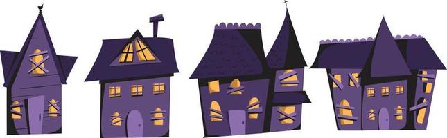 mano disegnato vettore piatto cartone animato Halloween frequentato case illustrazione.