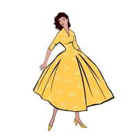 elegante moda vestito ragazze 1950 1960 stile. retrò moda vestito festa. estate Abiti Vintage ▾ donna moda silhouette a partire dal anni '60. vettore