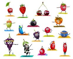cartone animato bacca frutta personaggi nel yoga pose vettore