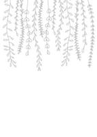 astratto carta sfondo con rami e le foglie sospeso a partire dal il superiore. nero e bianca illustrazione su bianca sfondo con spazio per scritte, vettore