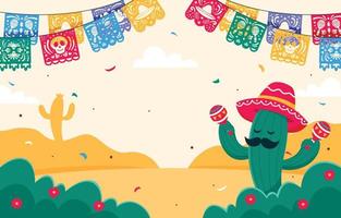 papel picado con cactus personaggio sfondo vettore