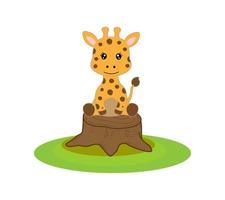vettore carino giraffa sedersi su incisione illustrazioni