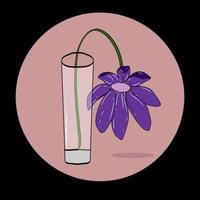 appassito fiore lilla su bicchiere icona vettore