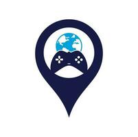 gioco globo GPS forma concetto logo icona design. in linea gamer mondo logo. globo e gioco bastone icona vettore