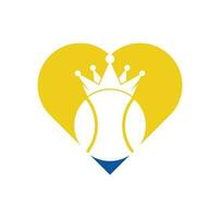 tennis re cuore forma concetto vettore logo design. tennis palla e corona icona design modello.