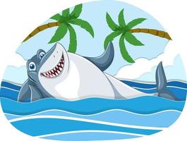 cartone animato squalo nel il mare vettore