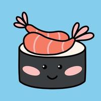 Sushi nel kawaii stile. carino giapponese Sushi con un' Sorridi. vettore illustrazione. cartone animato stile. logo per un' Sushi ristorante. divertente Sushi carattere.