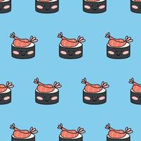 senza soluzione di continuità modello con divertente Sushi nel kawaii stile. vettore illustrazione . cartone animato stile. Stampa con Sushi carattere.