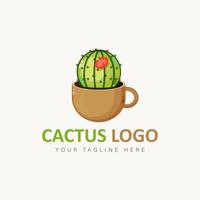 cactus con caffè tazza logo cartone animato stile icona illustrazione vettore