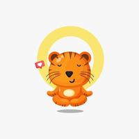 carino tigre fare yoga posa illustrazione icona vettore