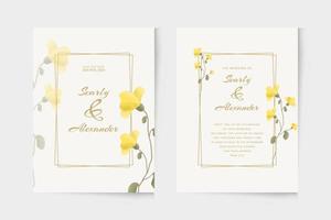 modello moderno dell'invito di nozze con l'ornamento floreale giallo dell'acquerello vettore