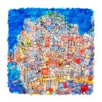 illustrazione disegnata a mano di schizzo dell'acquerello di manarola italia vettore