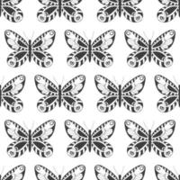 senza soluzione di continuità modello con nero sagome di farfalle isolato su un' bianca sfondo. semplice monocromatico astratto schema design vettore