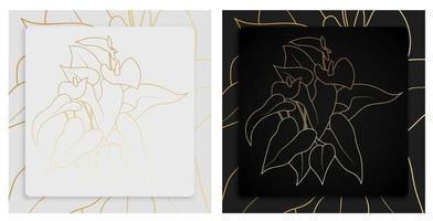 oro anthurium. astratto pittura nel telaio per arredamento di interno. cuore sagomato fiori con le foglie. impianti nel batanico giardino. vettore su bianca