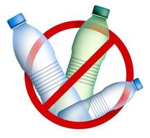 plastica bottiglie sotto divieto cartello. la lotta contro ambientale inquinamento con plastica sciupare. rielaborazione di crudo materiali. cura per ambiente. vettore