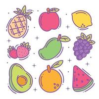 mano disegnato frutta elementi impostato collezione pieno colore vettore