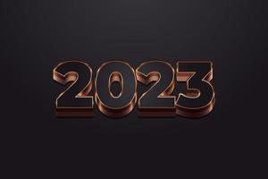 contento nuovo anno 2023 con nero e oro 3d numeri isolato su nero sfondo. nuovo anno design per striscione, manifesto e saluto carta vettore